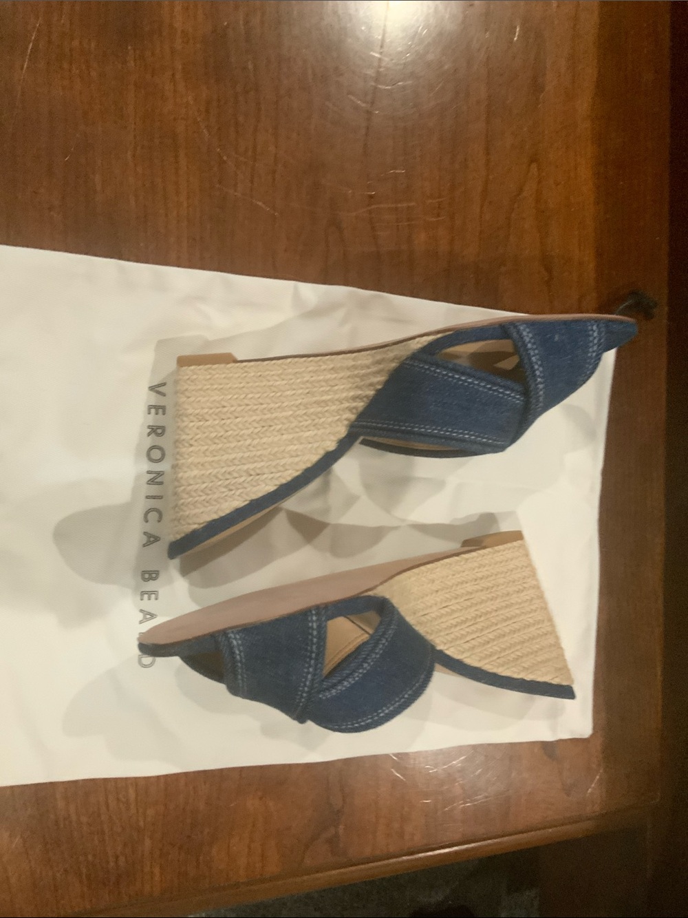 Veronica Beard Denim Blue Crisscross Wedge Mules - Picture 4 of 4